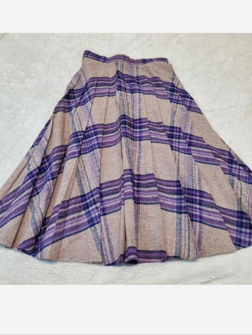 Vintage West Coast Connection Gray Purple Plaid Academia Twee Wool Blend Skirt 7